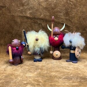 Vintage Furry Wood Viking Figurines (Lot#2)